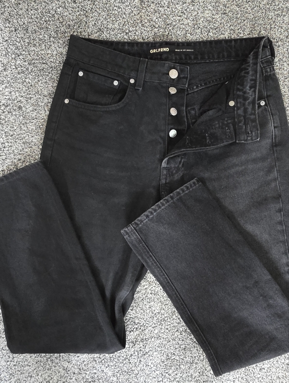 GRLFRND High Rise Straight Crop Two Tone Black Jeans The Karolina 27 Waist